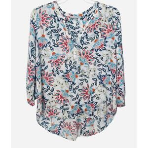 DANIEL RAINN LONG SLV PULL- OVER V-NECK BLOUSE, WOMEN-XL-WHITE-MULTICOLOR FLORAL